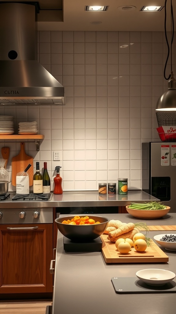 Modern Japanese kitchen showcasing efficient design with integrated appliances and organized layout.