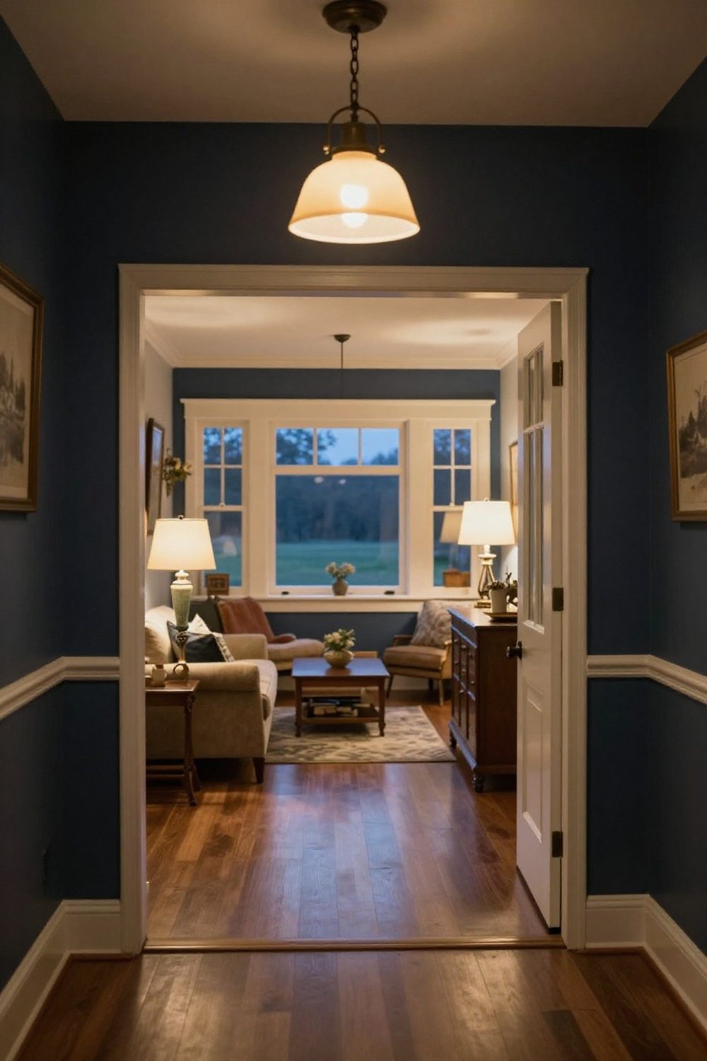 Entryway with a pendant light hanging above the foyer