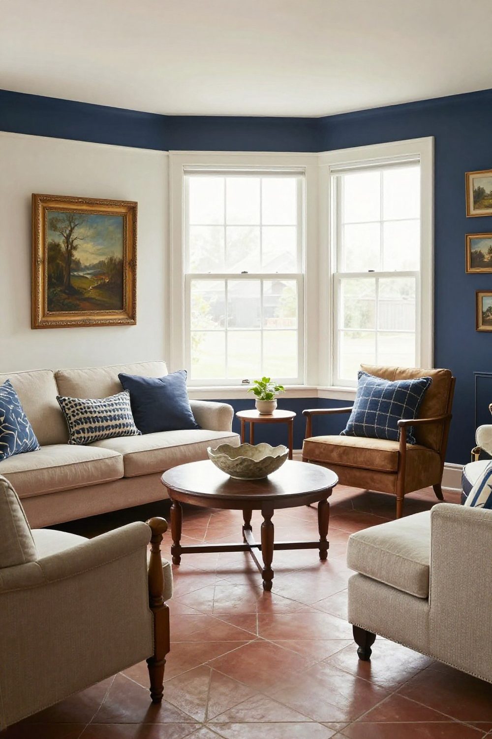 Small living room with furniture pulled away from the walls into a conversation grouping