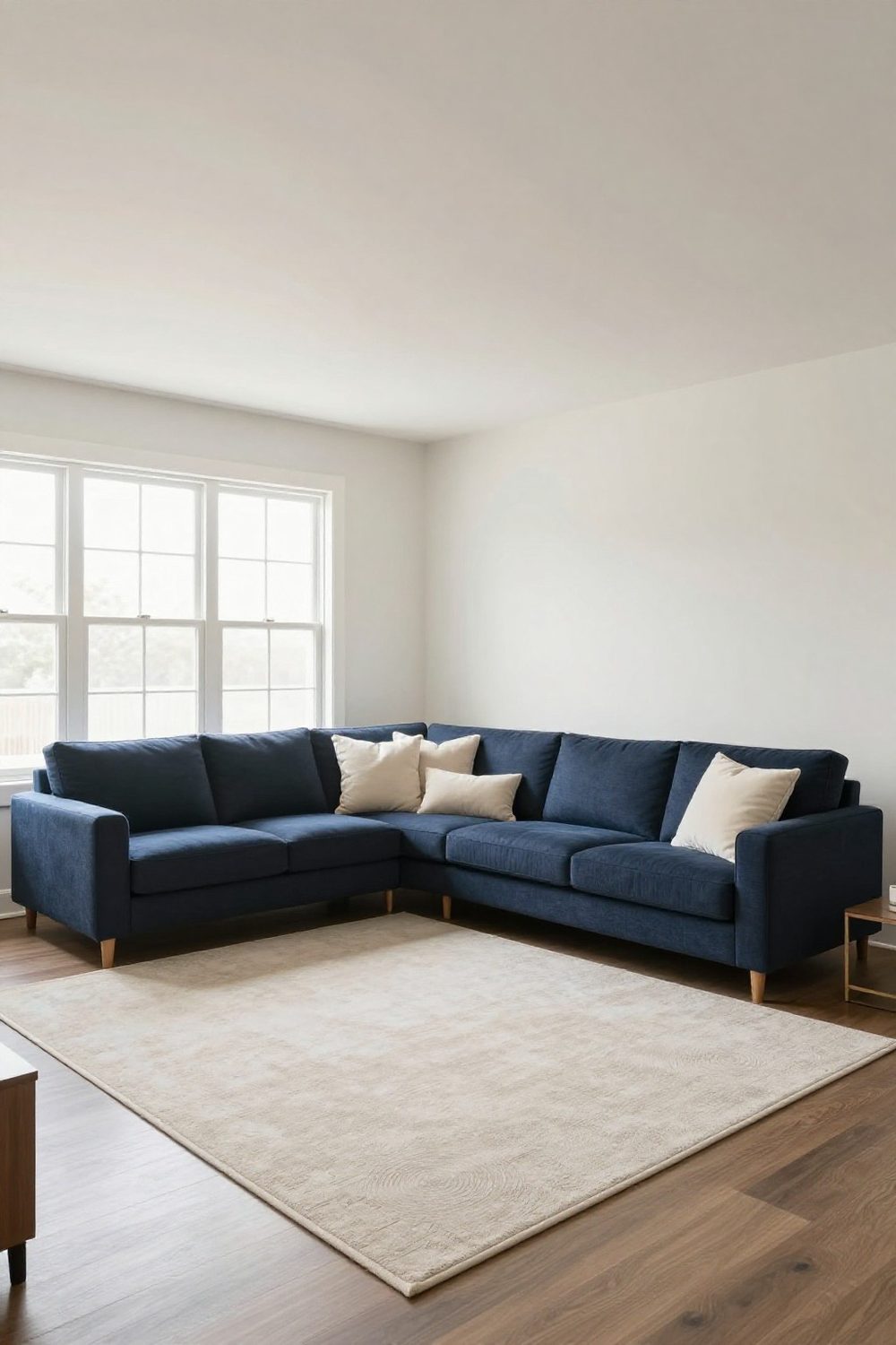 Small living room with a large area rug under all the furniture